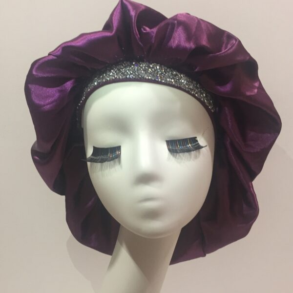 Bonnet Satin Bonnet With Bling Rhinestone Elastic Band(purple)