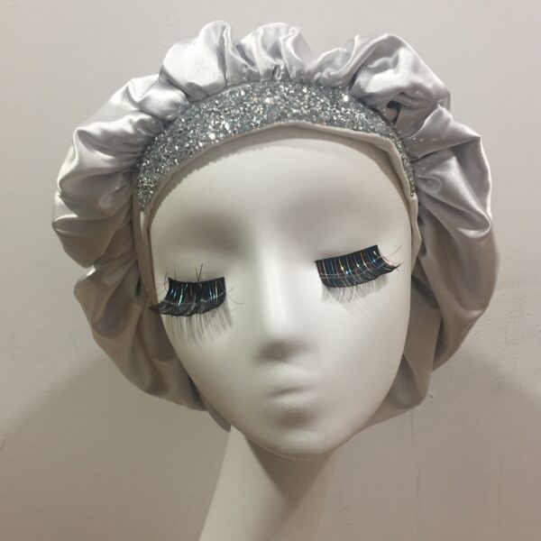 Bonnet Satin Bonnet With Bling Rhinestone Elastic Band(silver)