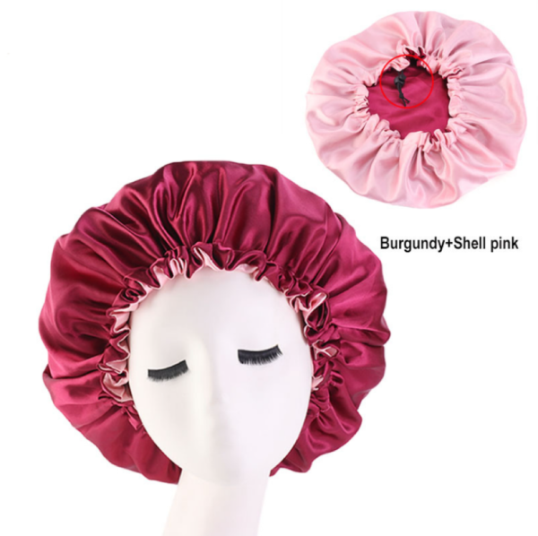 Hair Bonnet For Sleeping Double Layer With Adjustable Elastic(burgundy)