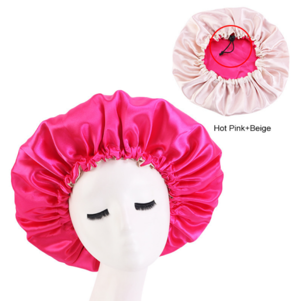 Hair Bonnet For Sleeping Double Layer With Adjustable Elastic(hot Pink)