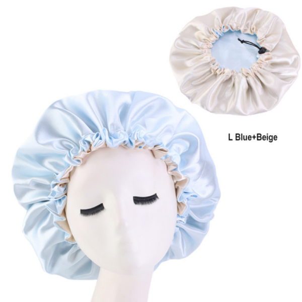 Hair Bonnet For Sleeping Double Layer With Adjustable Elastic(l Blue)