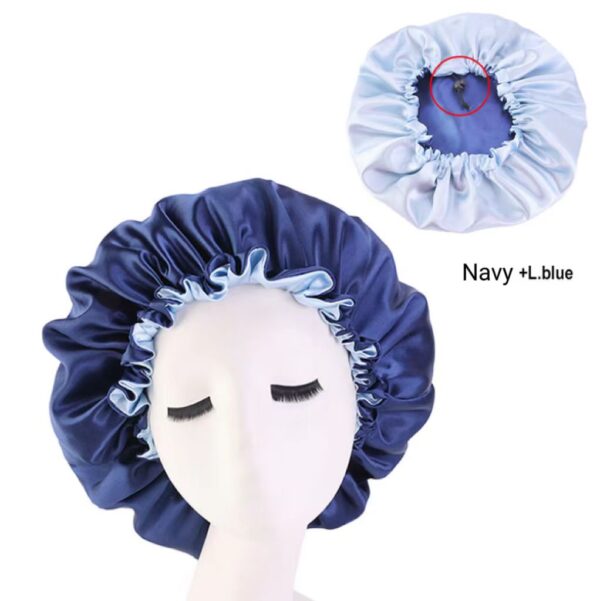 Hair Bonnet For Sleeping Double Layer With Adjustable Elastic(navy Blue)