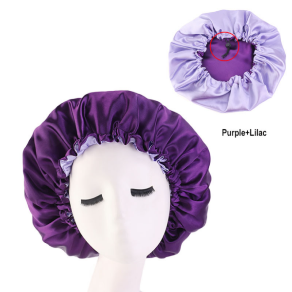 Hair Bonnet For Sleeping Double Layer With Adjustable Elastic(purple)