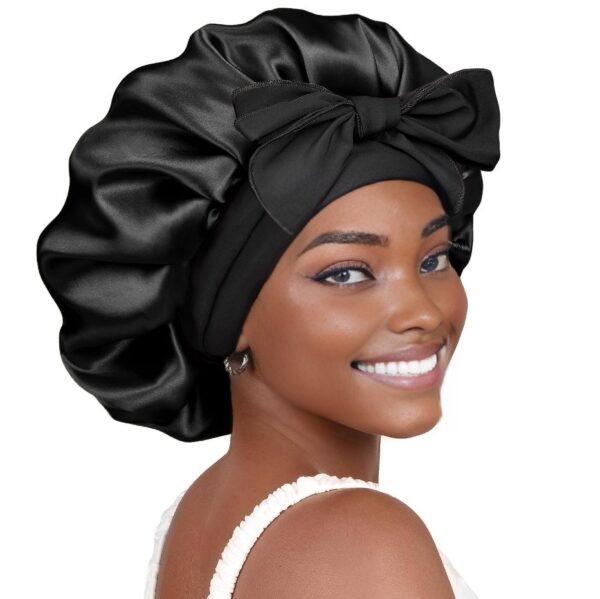 Hair Bonnet With Tie Band For Women Natural Hair(black)