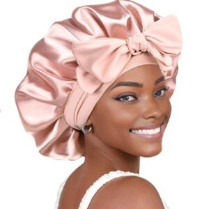 Hair Bonnet With Tie Band For Women Natural Hair(blush Pink)