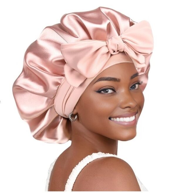 Hair Bonnet With Tie Band For Women Natural Hair(blush Pink)