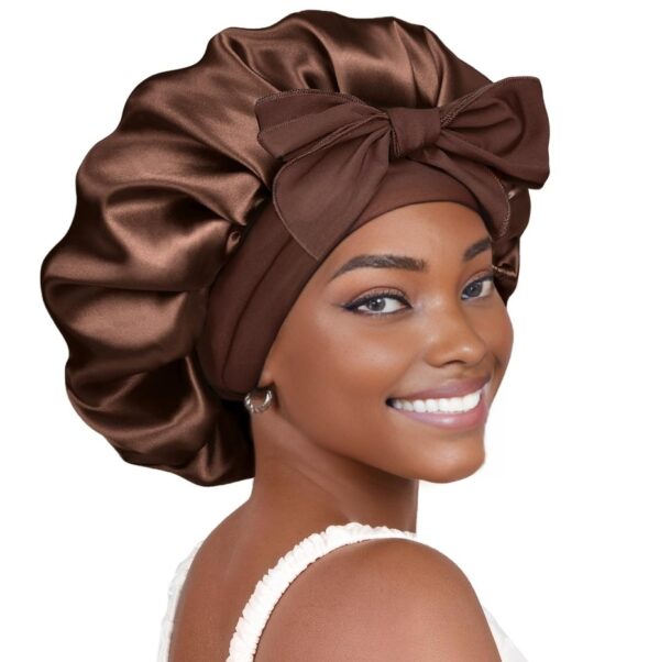 Hair Bonnet With Tie Band For Women Natural Hair(coffee)