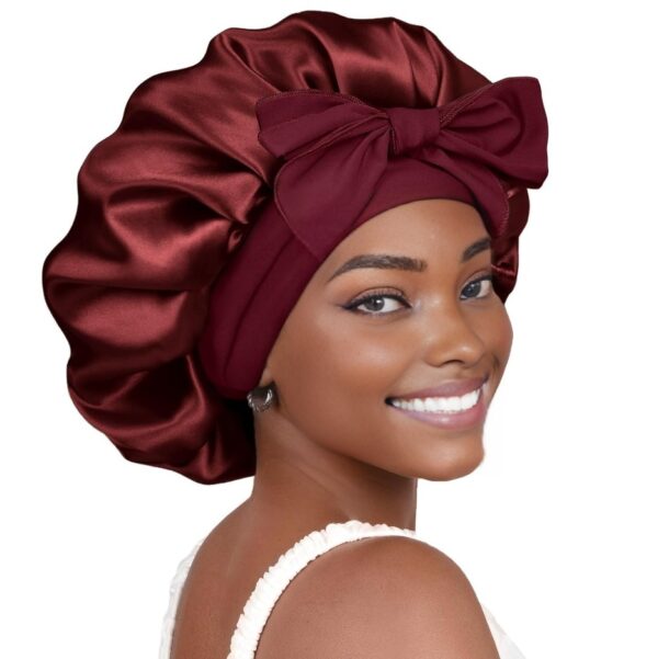 Hair Bonnet With Tie Band For Women Natural Hair(burgundy)