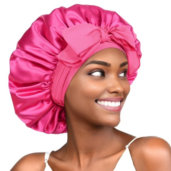 Hair Bonnet With Tie Band For Women Natural Hair(hot Pink)