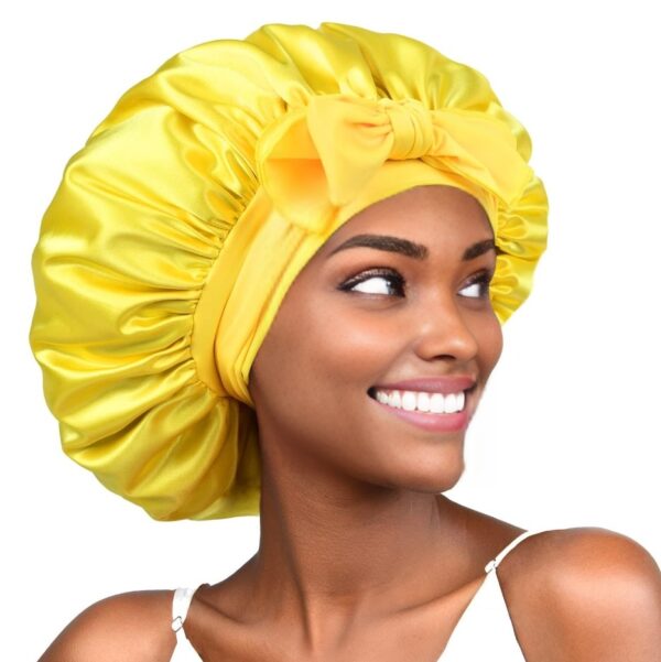 Hair Bonnet With Tie Band For Women Natural Hair(yellow)