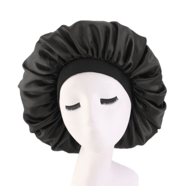 Satin Bonnet With Elastic Wide Band(black)(large)