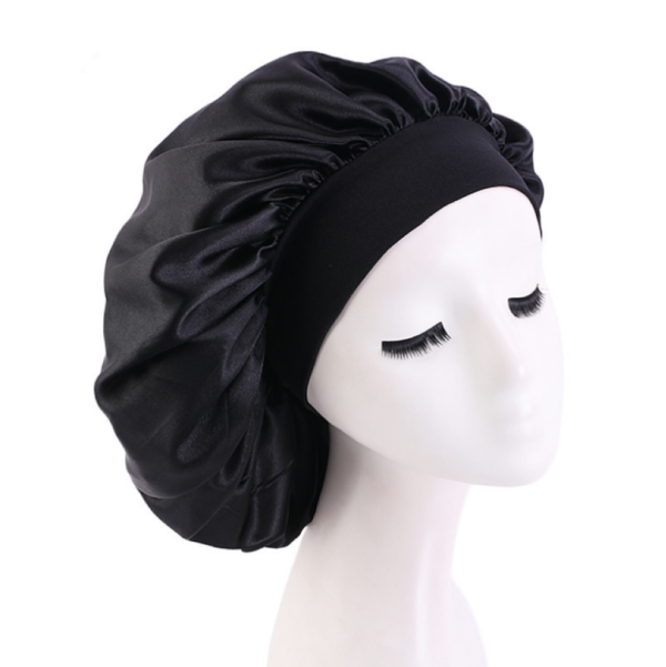 Satin Bonnet With Elastic Wide Band(black)(standard)