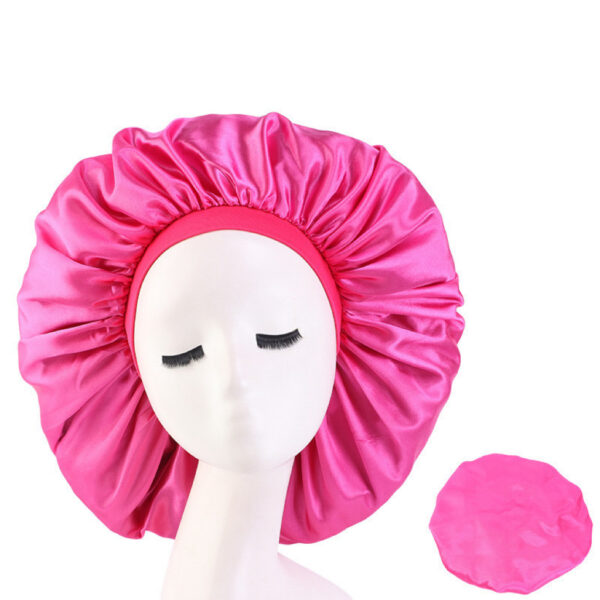 Satin Bonnet With Elastic Wide Band(hot Pink)(large)