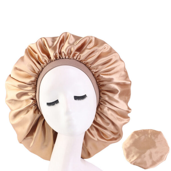 Satin Bonnet With Elastic Wide Band(khaki)(large)