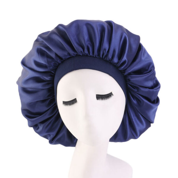 Satin Bonnet With Elastic Wide Band(navy Blue)(large)