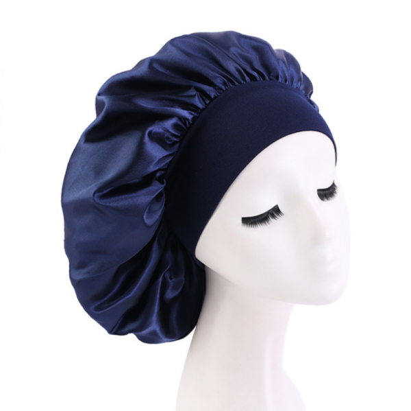 Satin Bonnet With Elastic Wide Band(navy Blue)(standard)