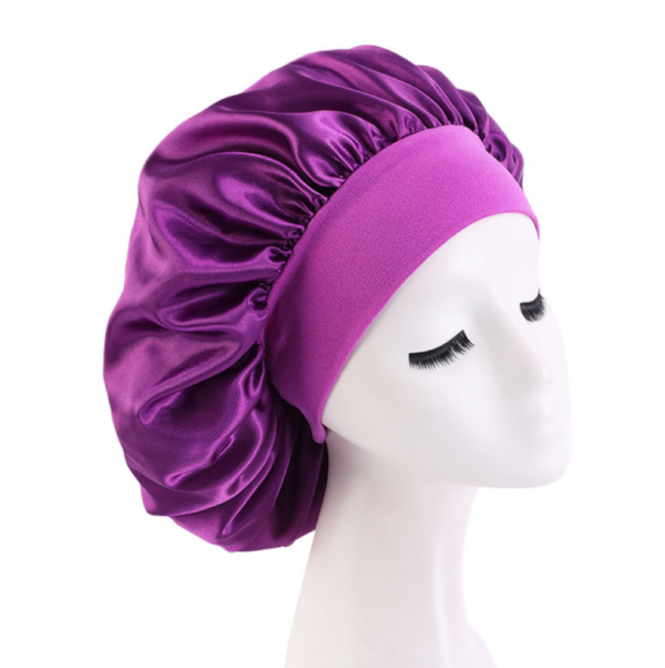 Satin Bonnet With Elastic Wide Band(purple)(standard)