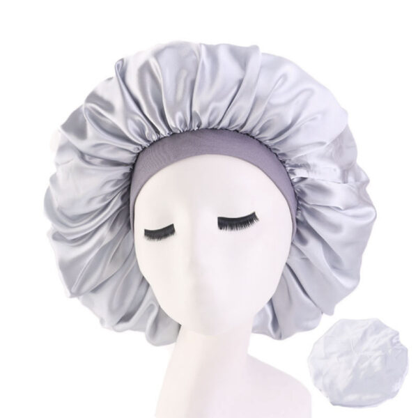 Satin Bonnet With Elastic Wide Band(silver)(large)