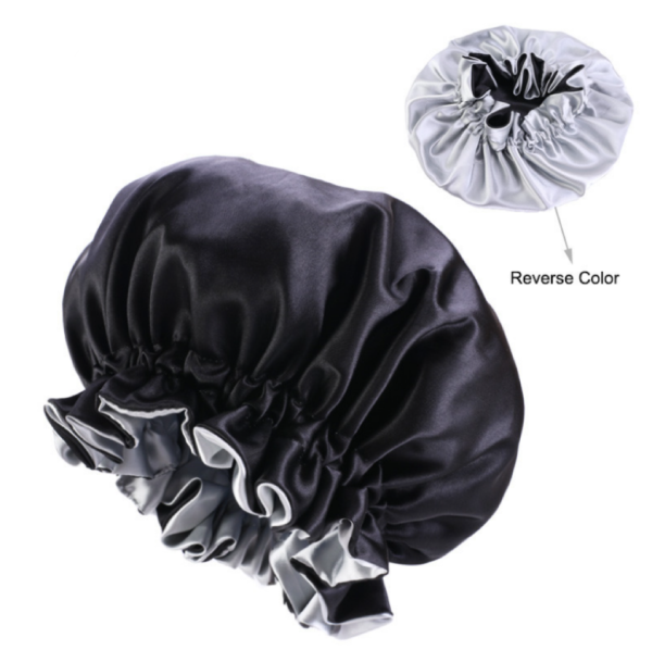 Satin Double Layer Bonnet With Soft Elastic Band(black)