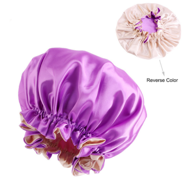 Satin Double Layer Bonnet With Soft Elastic Band(lavender)